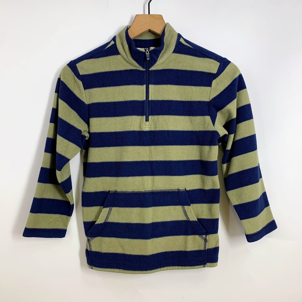 Hanna Andersson Kids Striped Fleece Pullover 1/4 Zip Pocket Top Size 8-10